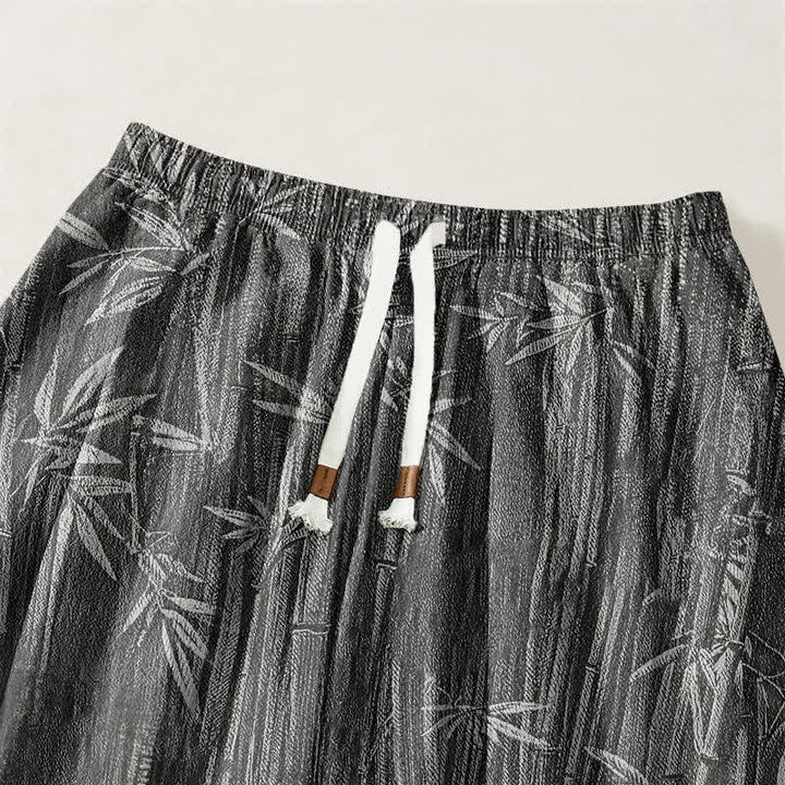 Buddha Stones Pantalones harem para hombre de algodón puro con estampado de bambú zen, cordón ajustable y bolsillos. - image 15