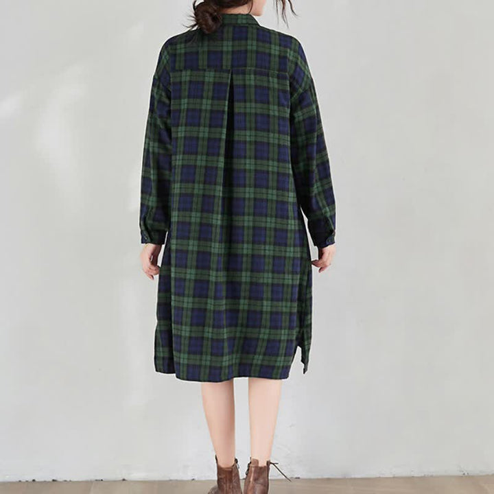 Buddha Stones Vestido de manga larga a cuadros estilo vintage informal de otoño para mujer con botones y bolsillo. - image 19