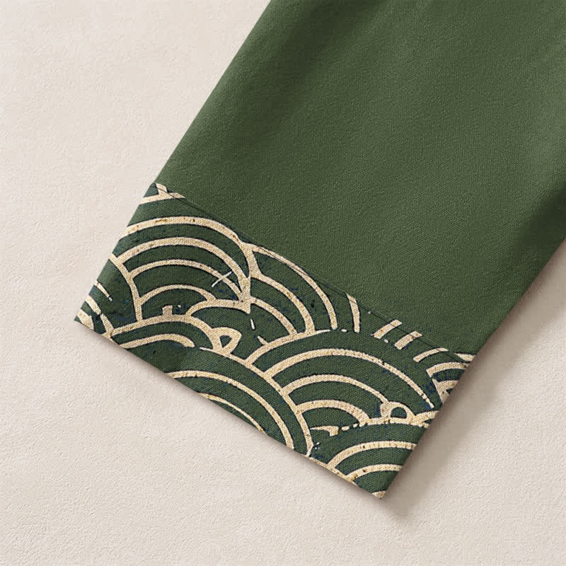 Buddha Stones Camisas de manga larga para hombre con cuello en V y botones, estampado de grullas voladoras y nubes, de algodón. - image 12