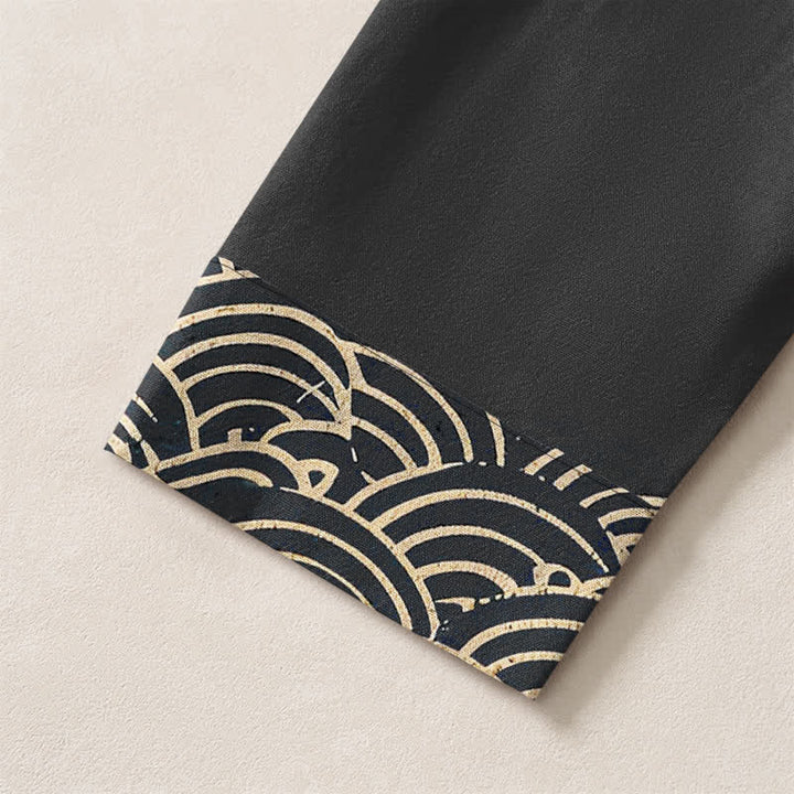 Buddha Stones Camisas de manga larga para hombre con cuello en V y botones, estampado de grullas voladoras y nubes, de algodón. - image 19