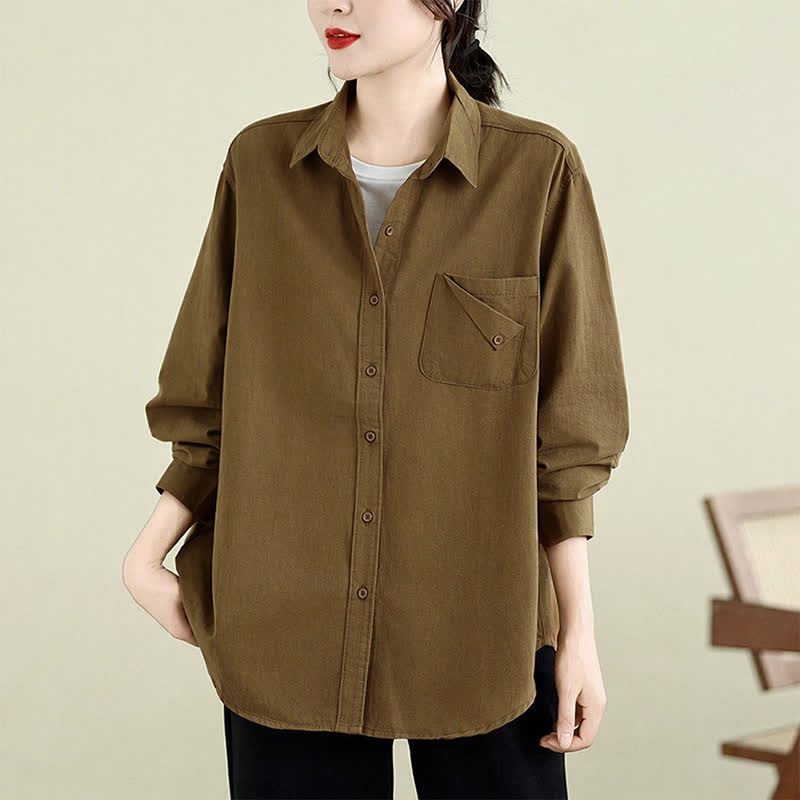 Buddha Stones Chaqueta de mujer de algodón liso, estilo casual minimalista, con botones y bolsillo. - image 1