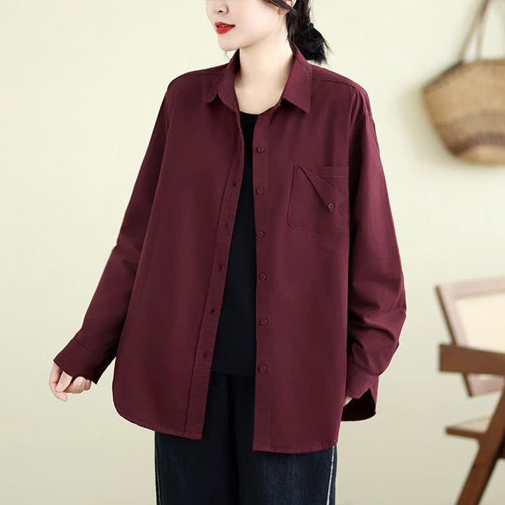 Buddha Stones Chaqueta de mujer de algodón liso, estilo casual minimalista, con botones y bolsillo. - image 13