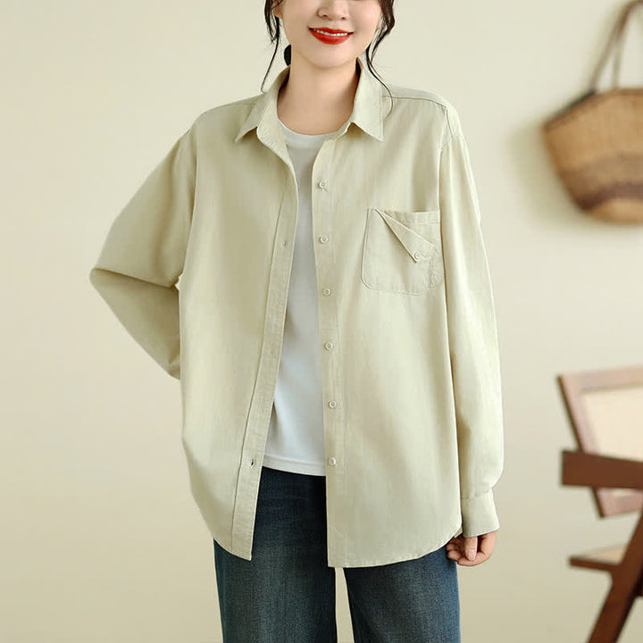 Buddha Stones Chaqueta de mujer de algodón liso, estilo casual minimalista, con botones y bolsillo. - image 17