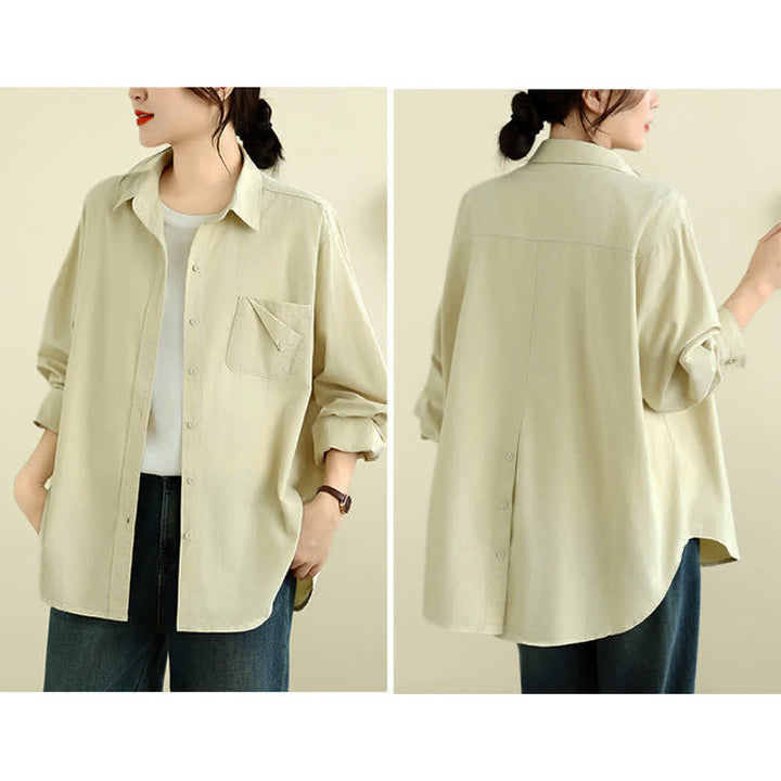 Buddha Stones Chaqueta de mujer de algodón liso, estilo casual minimalista, con botones y bolsillo. - image 22