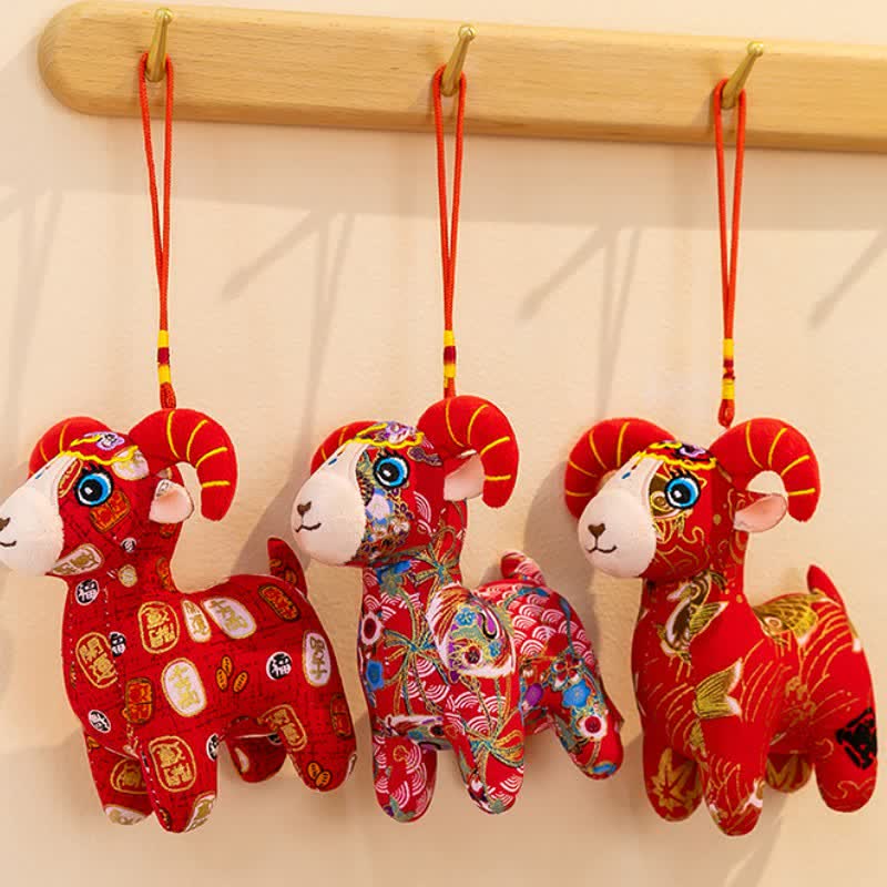 Buddha Stones Peluche de cabra del zodiaco de algodón rojo, lindo animal de peluche, decoración - image 19