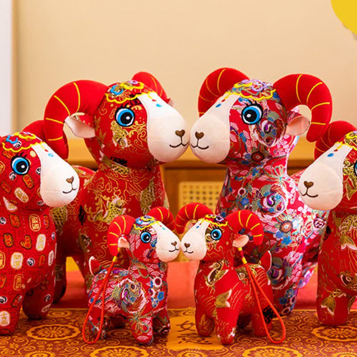 Buddha Stones Peluche de cabra del zodiaco de algodón rojo, lindo animal de peluche, decoración - image 20