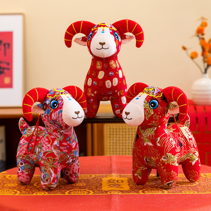 Buddha Stones Peluche de cabra del zodiaco de algodón rojo, lindo animal de peluche, decoración - image 17