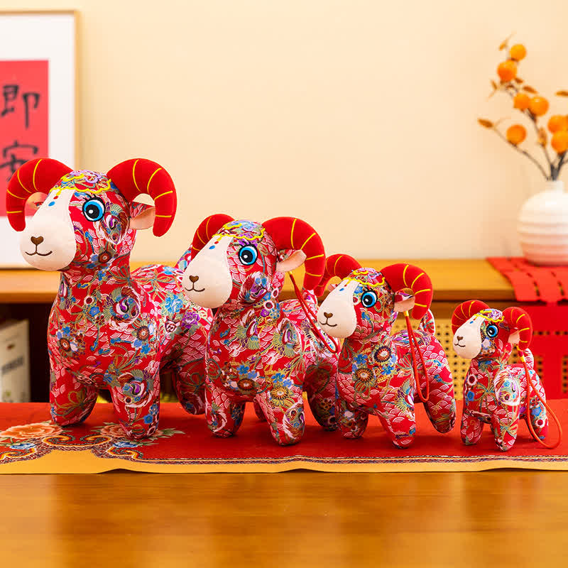 Buddha Stones Peluche de cabra del zodiaco de algodón rojo, lindo animal de peluche, decoración - image 13