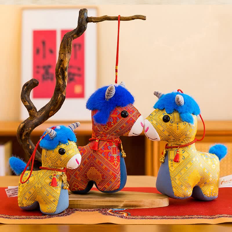 Buddha Stones Cabra de peluche de algodón del zodiaco chino de la suerte, linda decoración de animales - image 14
