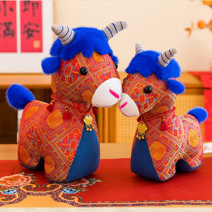Buddha Stones Cabra de peluche de algodón del zodiaco chino de la suerte, linda decoración de animales - image 8