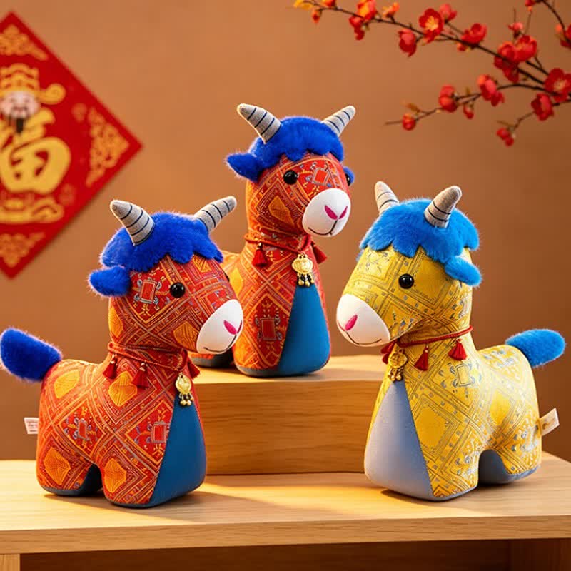 Buddha Stones Cabra de peluche de algodón del zodiaco chino de la suerte, linda decoración de animales - image 15