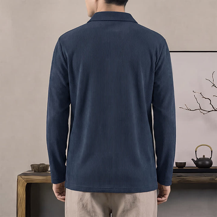 Buddha Stones Camisas de manga larga para hombre de pana lisas, estilo vintage, con bolsillo de parche, ideales para otoño. - image 10