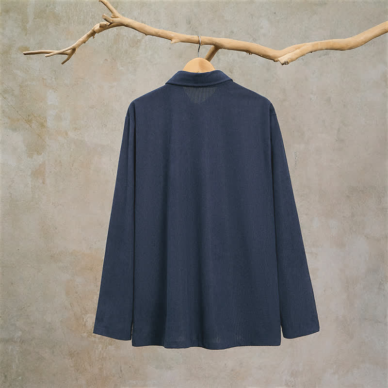 Buddha Stones Camisas de manga larga para hombre de pana lisas, estilo vintage, con bolsillo de parche, ideales para otoño. - image 12