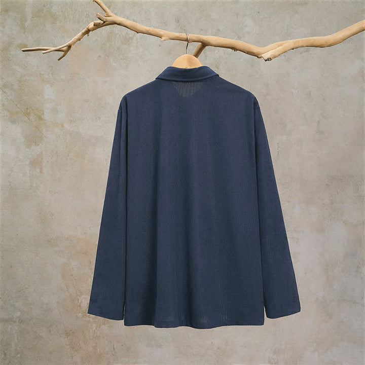 Buddha Stones Camisas de manga larga para hombre de pana lisas, estilo vintage, con bolsillo de parche, ideales para otoño. - image 12