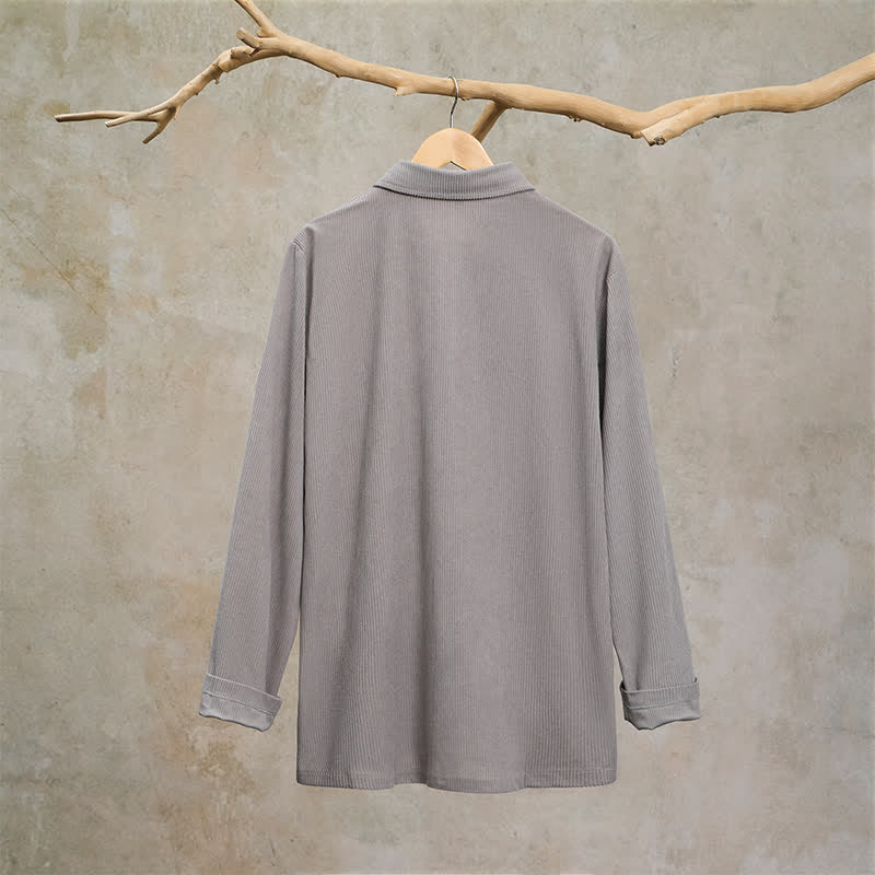 Buddha Stones Camisas de manga larga para hombre de pana lisas, estilo vintage, con bolsillo de parche, ideales para otoño. - image 3