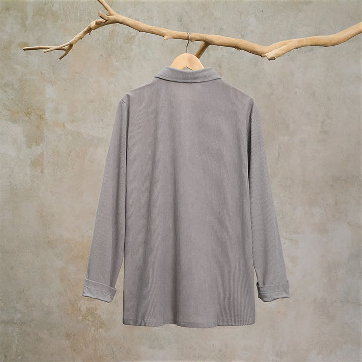Buddha Stones Camisas de manga larga para hombre de pana lisas, estilo vintage, con bolsillo de parche, ideales para otoño. - image 3