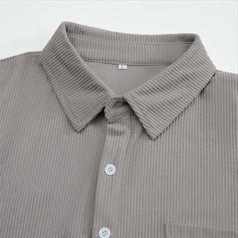 Buddha Stones Camisas de manga larga para hombre de pana lisas, estilo vintage, con bolsillo de parche, ideales para otoño. - image 4