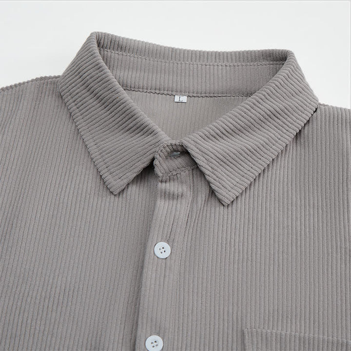 Buddha Stones Camisas de manga larga para hombre de pana lisas, estilo vintage, con bolsillo de parche, ideales para otoño. - image 4