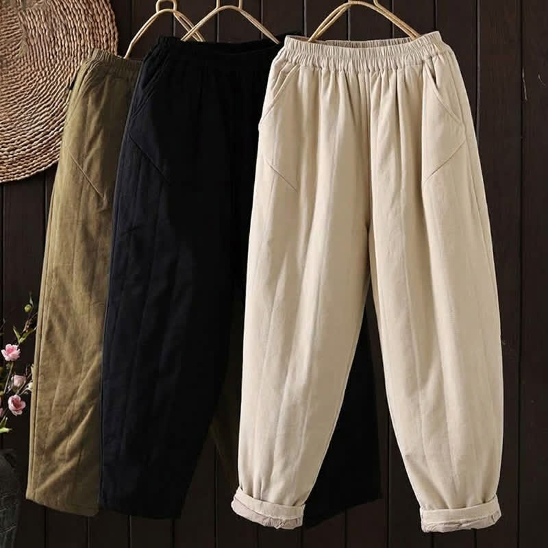 Buddha Stones Pantalones tobilleros lisos de estilo vintage para mujer, estilo harem, con bolsillo, ideales para otoño e invierno. - image 19