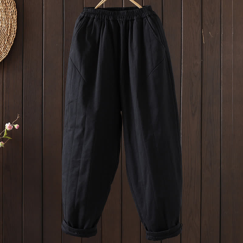 Buddha Stones Pantalones tobilleros lisos de estilo vintage para mujer, estilo harem, con bolsillo, ideales para otoño e invierno. - Negro - US8-10, UK/AU12-14, EU40-42 (2XL) - image 15