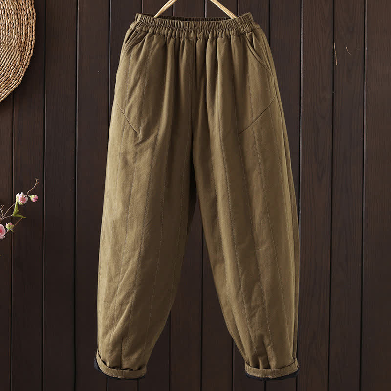 Buddha Stones Pantalones tobilleros lisos de estilo vintage para mujer, estilo harem, con bolsillo, ideales para otoño e invierno. - Caqui oscuro - US8-10, UK/AU12-14, EU40-42 (2XL) - image 11