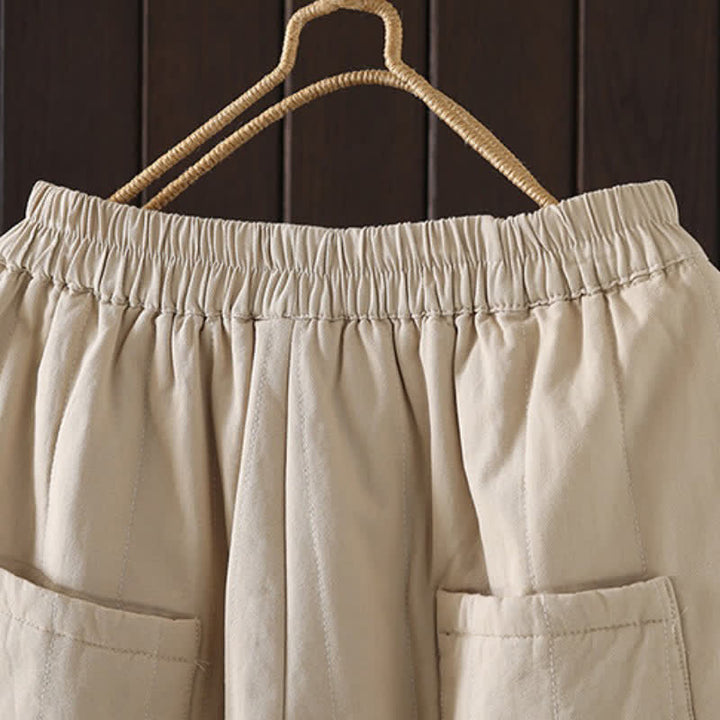 Buddha Stones Pantalones tobilleros lisos de estilo vintage para mujer, estilo harem, con bolsillo, ideales para otoño e invierno. - image 3