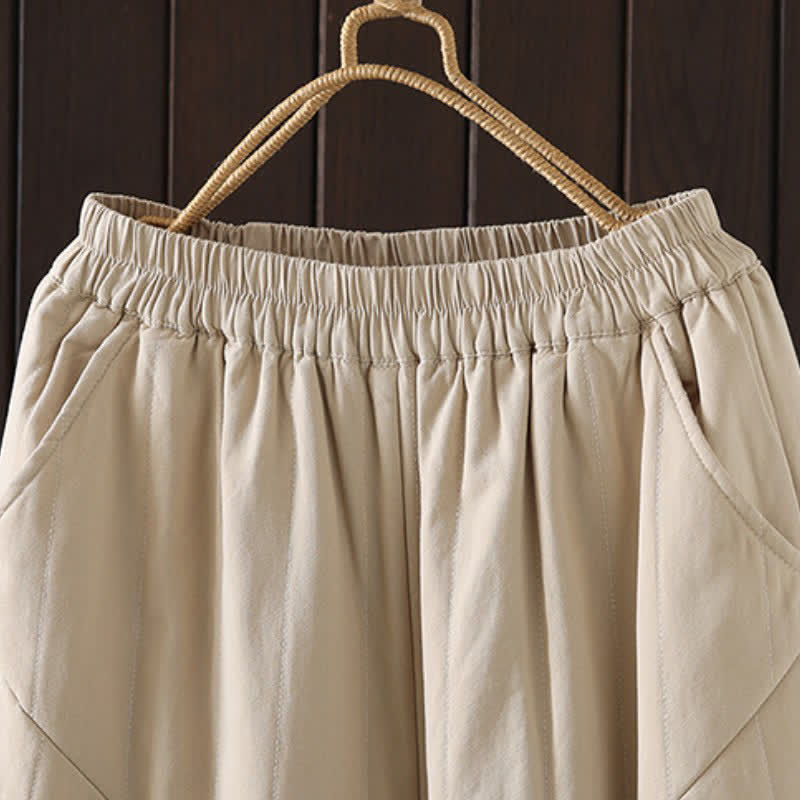 Buddha Stones Pantalones tobilleros lisos de estilo vintage para mujer, estilo harem, con bolsillo, ideales para otoño e invierno. - image 2