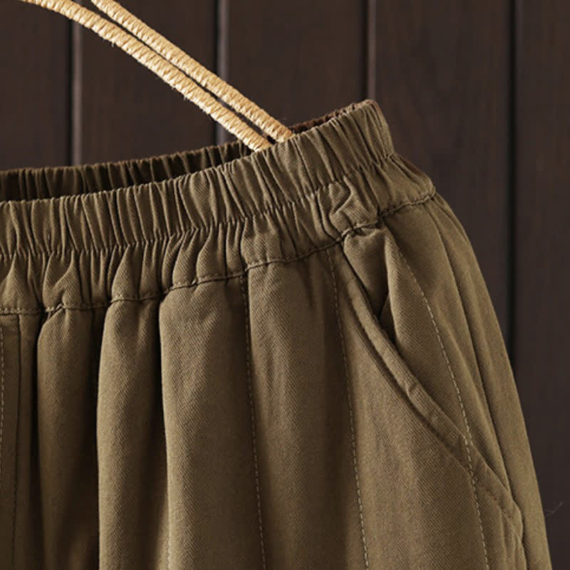 Buddha Stones Pantalones tobilleros lisos de estilo vintage para mujer, estilo harem, con bolsillo, ideales para otoño e invierno. - image 13