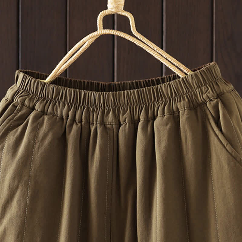 Buddha Stones Pantalones tobilleros lisos de estilo vintage para mujer, estilo harem, con bolsillo, ideales para otoño e invierno. - image 12