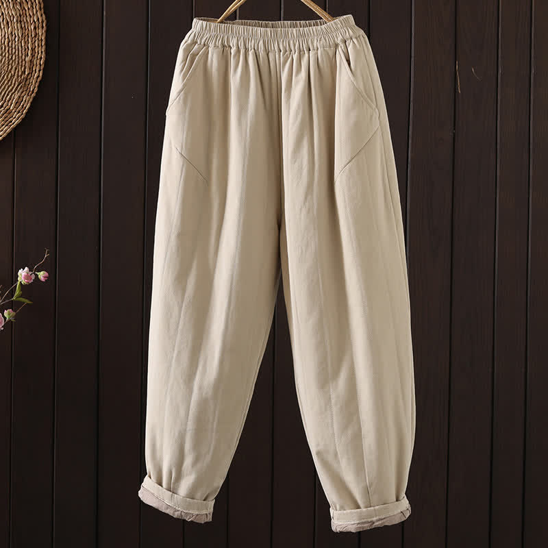 Buddha Stones Pantalones tobilleros lisos de estilo vintage para mujer, estilo harem, con bolsillo, ideales para otoño e invierno. - Almendra blanqueada - US8-10, UK/AU12-14, EU40-42 (2XL) - image 0