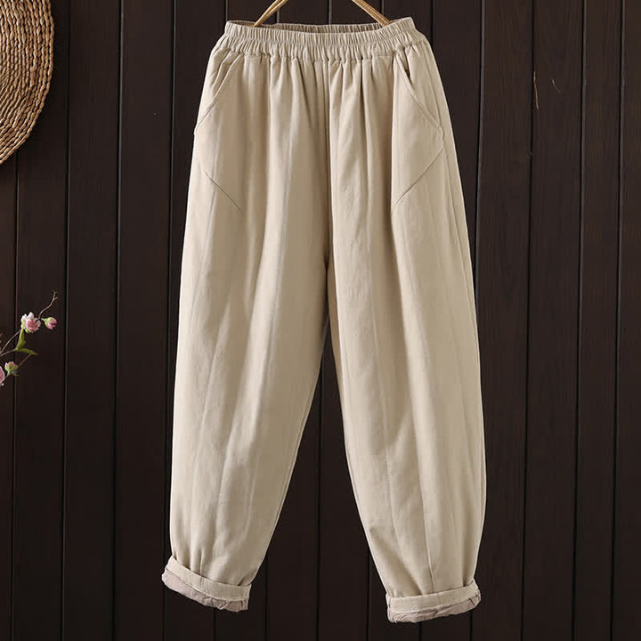 Buddha Stones Pantalones tobilleros lisos de estilo vintage para mujer, estilo harem, con bolsillo, ideales para otoño e invierno. - Almendra blanqueada - US8-10, UK/AU12-14, EU40-42 (2XL) - image 0