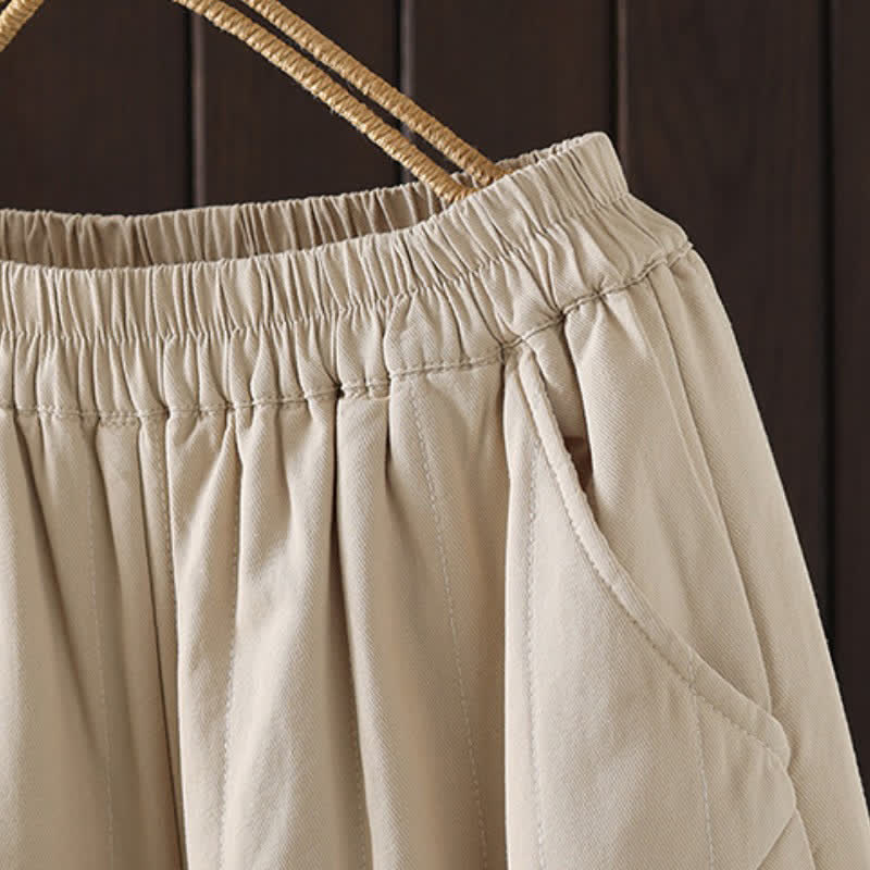Buddha Stones Pantalones tobilleros lisos de estilo vintage para mujer, estilo harem, con bolsillo, ideales para otoño e invierno. - image 4