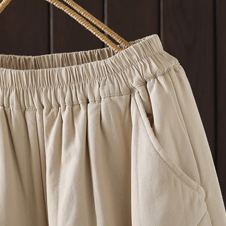 Buddha Stones Pantalones tobilleros lisos de estilo vintage para mujer, estilo harem, con bolsillo, ideales para otoño e invierno. - image 4