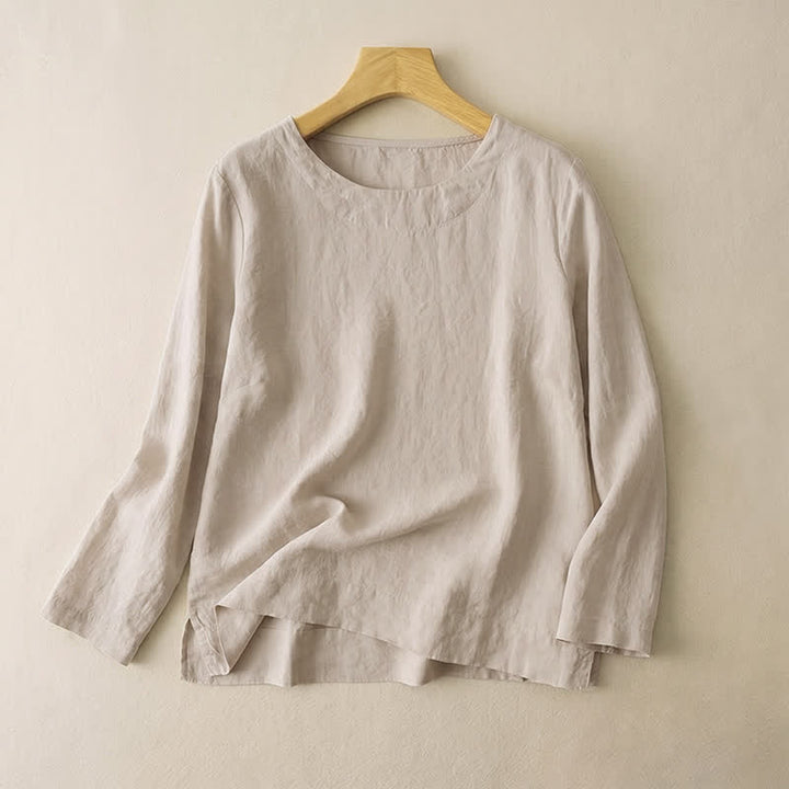 Buddha Stones Camiseta de manga larga de algodón para mujer, estilo casual de primavera y otoño, con cuello redondo. - Lino - US14，UK/AU18，EU46 (2XL) - image 6