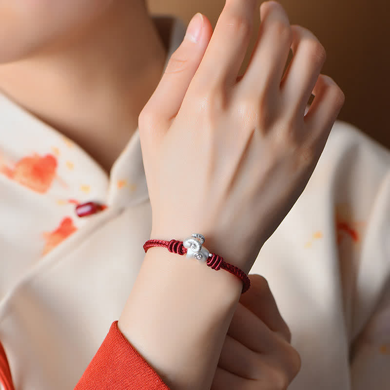 Buddha Stones Pulsera de protección de cabra de plata de ley 999 con hilo rojo - image 12