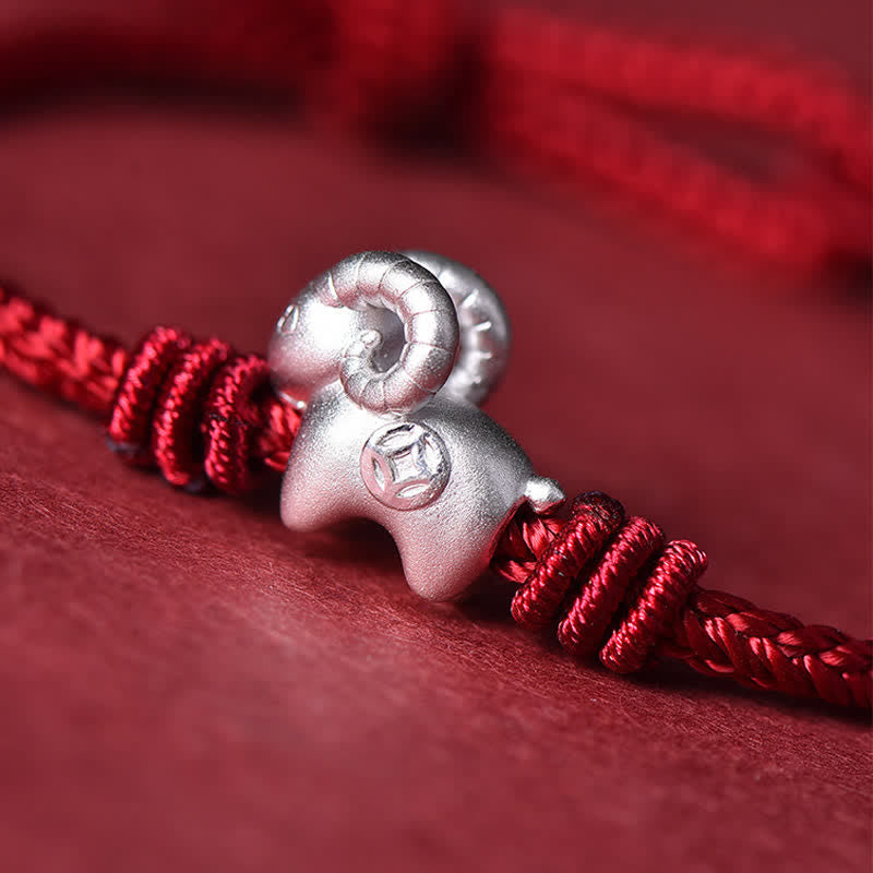 Buddha Stones Pulsera de protección de cabra de plata de ley 999 con hilo rojo - image 15