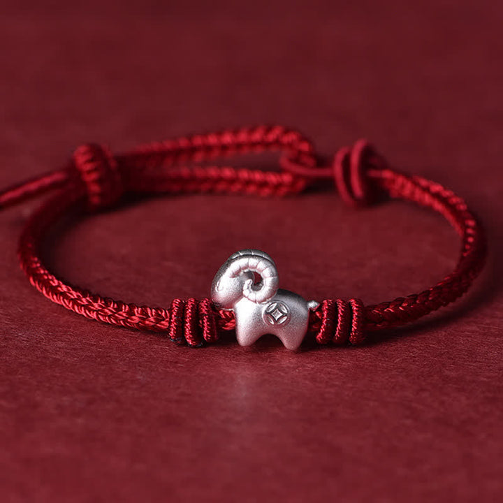 Buddha Stones Pulsera de protección de cabra de plata de ley 999 con hilo rojo - Hilo rojo (Protección ♥ Suerte) - image 0