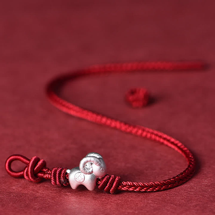 Buddha Stones Pulsera de protección de cabra de plata de ley 999 con hilo rojo - image 14