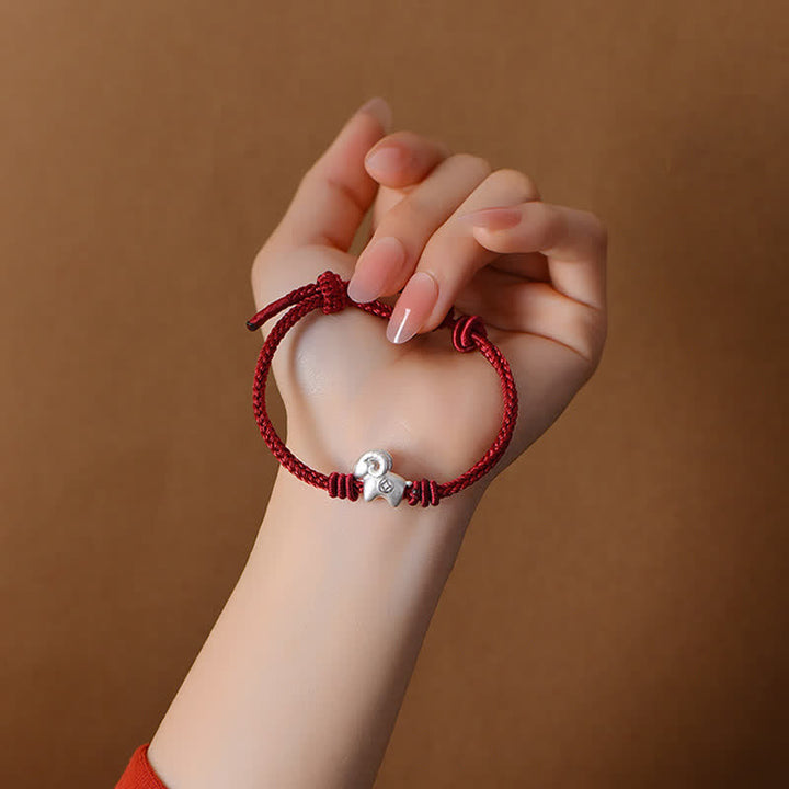 Buddha Stones Pulsera de protección de cabra de plata de ley 999 con hilo rojo - image 3