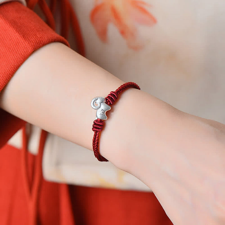 Buddha Stones Pulsera de protección de cabra de plata de ley 999 con hilo rojo - image 13