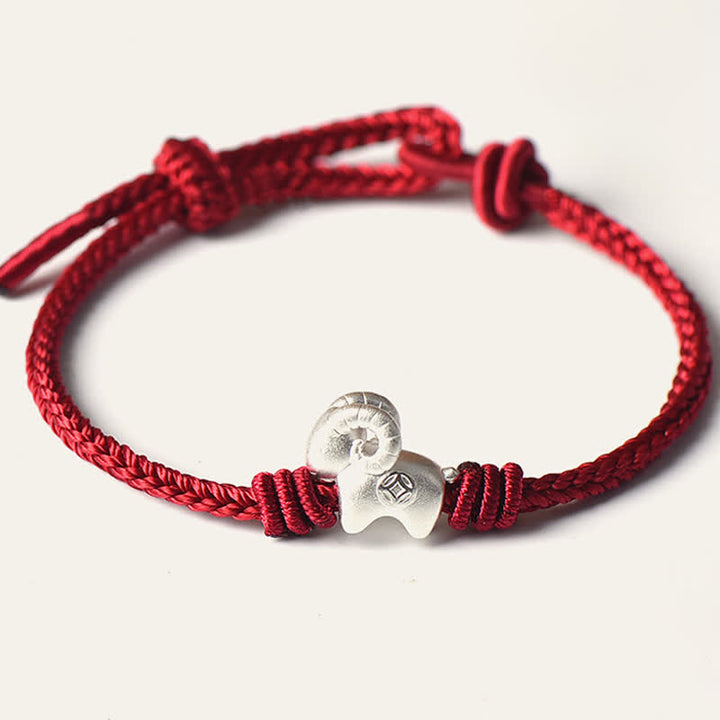 Buddha Stones Pulsera de protección de cabra de plata de ley 999 con hilo rojo - image 4