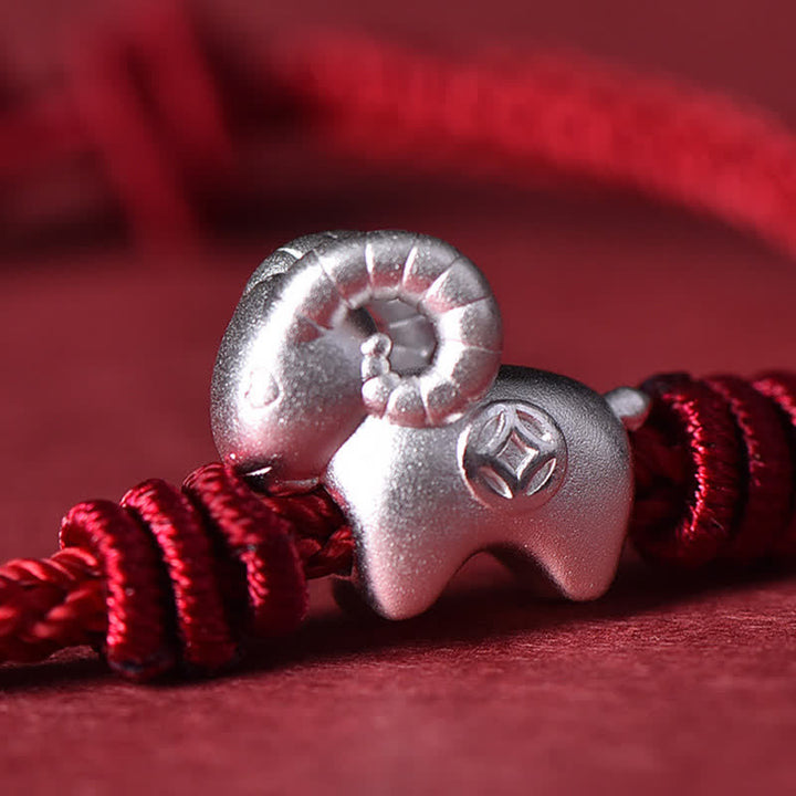 Buddha Stones Pulsera de protección de cabra de plata de ley 999 con hilo rojo - image 16