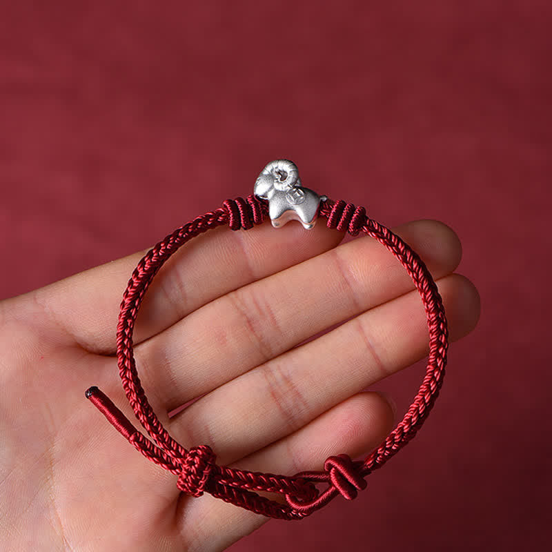 Buddha Stones Pulsera de protección de cabra de plata de ley 999 con hilo rojo - image 2