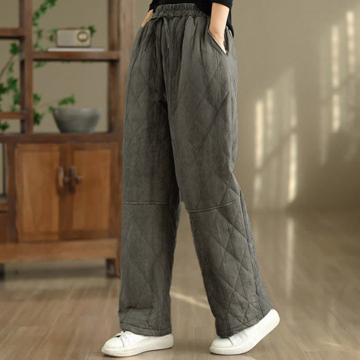 Buddha Stones Pantalones largos de invierno informales con cordón ajustable y estampado geométrico de rombos para mujer, de pierna recta y con bolsillos. - image 3