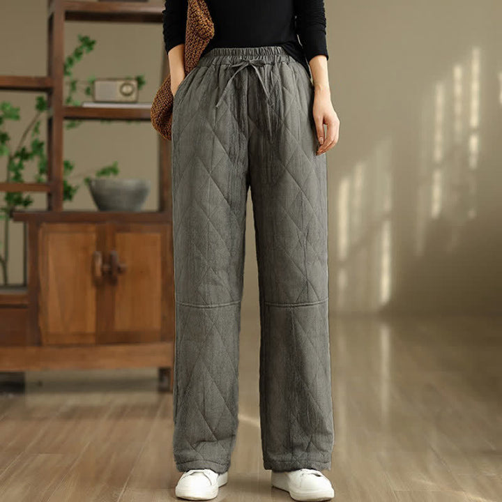 Buddha Stones Pantalones largos de invierno informales con cordón ajustable y estampado geométrico de rombos para mujer, de pierna recta y con bolsillos. - image 1