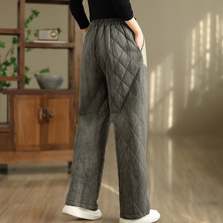Buddha Stones Pantalones largos de invierno informales con cordón ajustable y estampado geométrico de rombos para mujer, de pierna recta y con bolsillos. - image 4