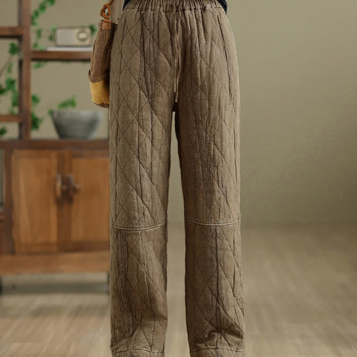 Buddha Stones Pantalones largos de invierno informales con cordón ajustable y estampado geométrico de rombos para mujer, de pierna recta y con bolsillos. - image 11