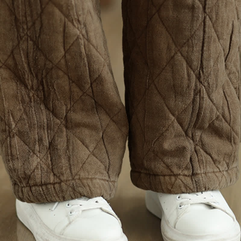 Buddha Stones Pantalones largos de invierno informales con cordón ajustable y estampado geométrico de rombos para mujer, de pierna recta y con bolsillos. - image 15