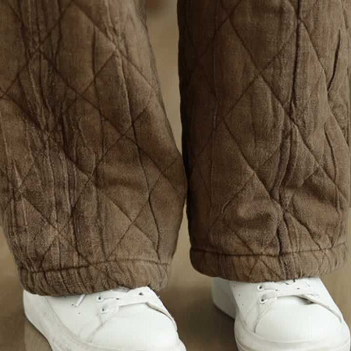 Buddha Stones Pantalones largos de invierno informales con cordón ajustable y estampado geométrico de rombos para mujer, de pierna recta y con bolsillos. - image 15