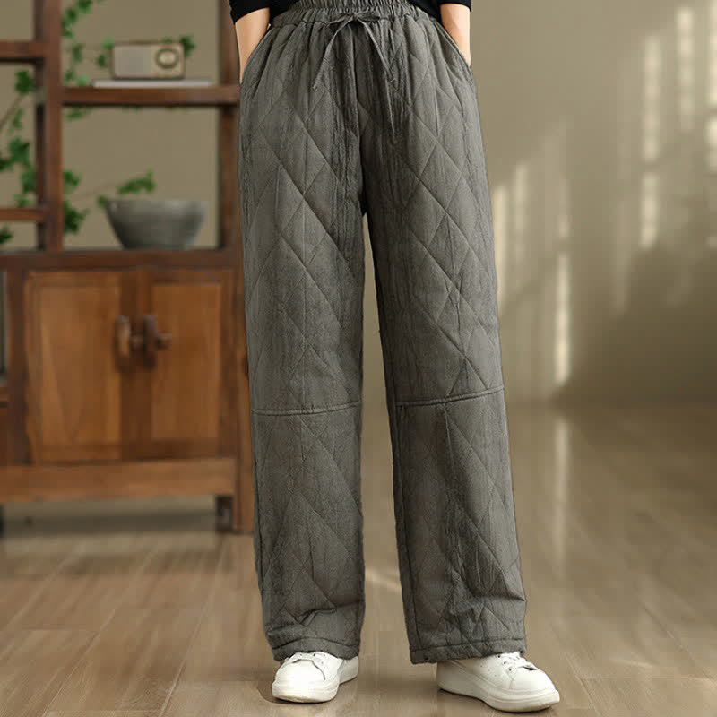 Buddha Stones Pantalones largos de invierno informales con cordón ajustable y estampado geométrico de rombos para mujer, de pierna recta y con bolsillos. - image 2